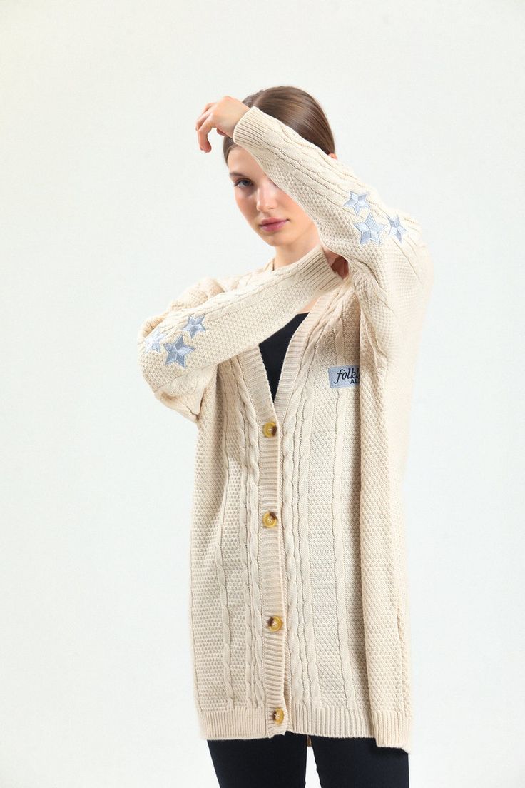 same star embroidered knitted cardigan