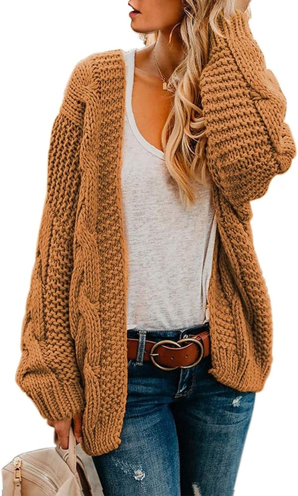 Open Front Long Sleeve Button Chunky Knit Cardigan Sweater