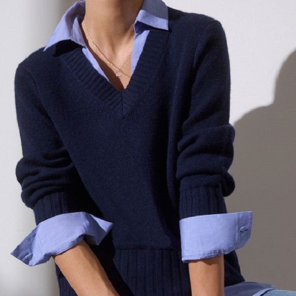 Master the art of layering with a sweater over a shirt